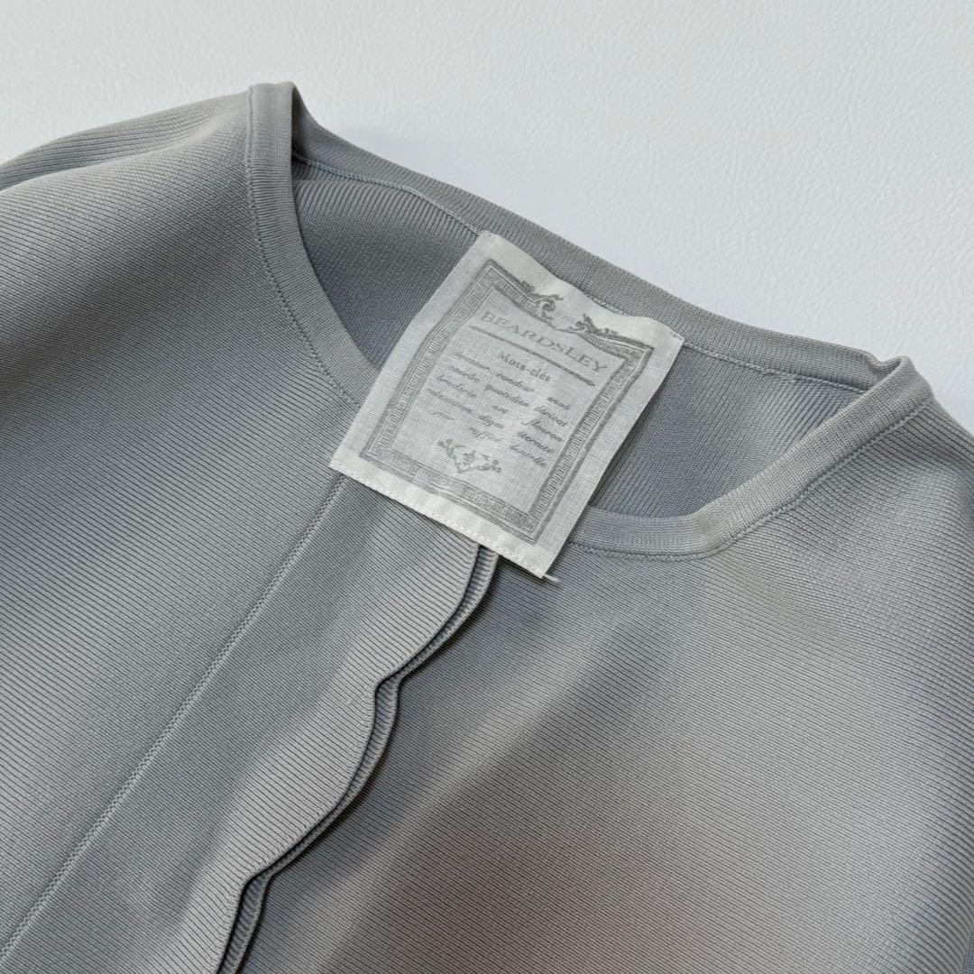 ビアズリー 上品大人可愛いスカラップ比翼カーディガン 洗える 長袖