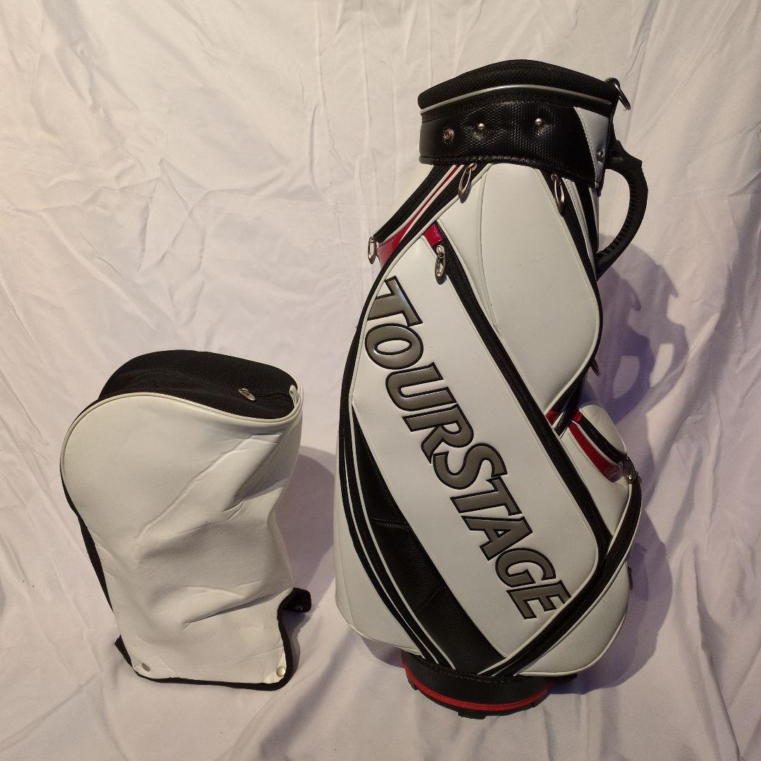 ツアーステージ キャディバッグ ホワイト/ブラック※ショルダーストラップ交換済