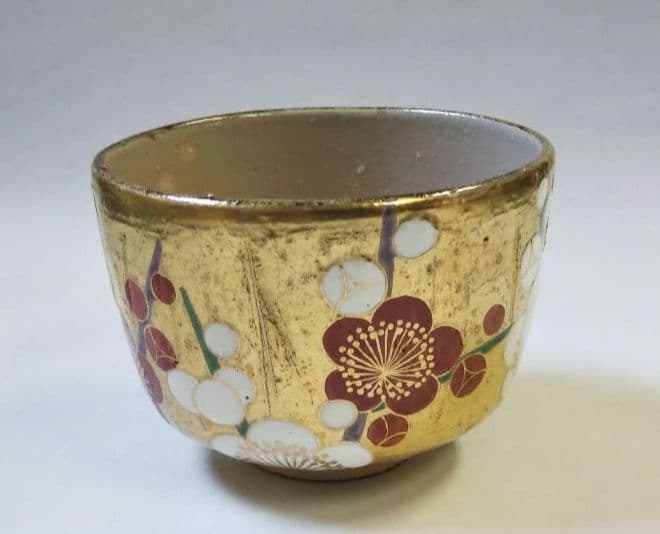 茶道具 茶碗 乾山 金泥 槍梅 杣山焼 南口閑粋 新品未使用