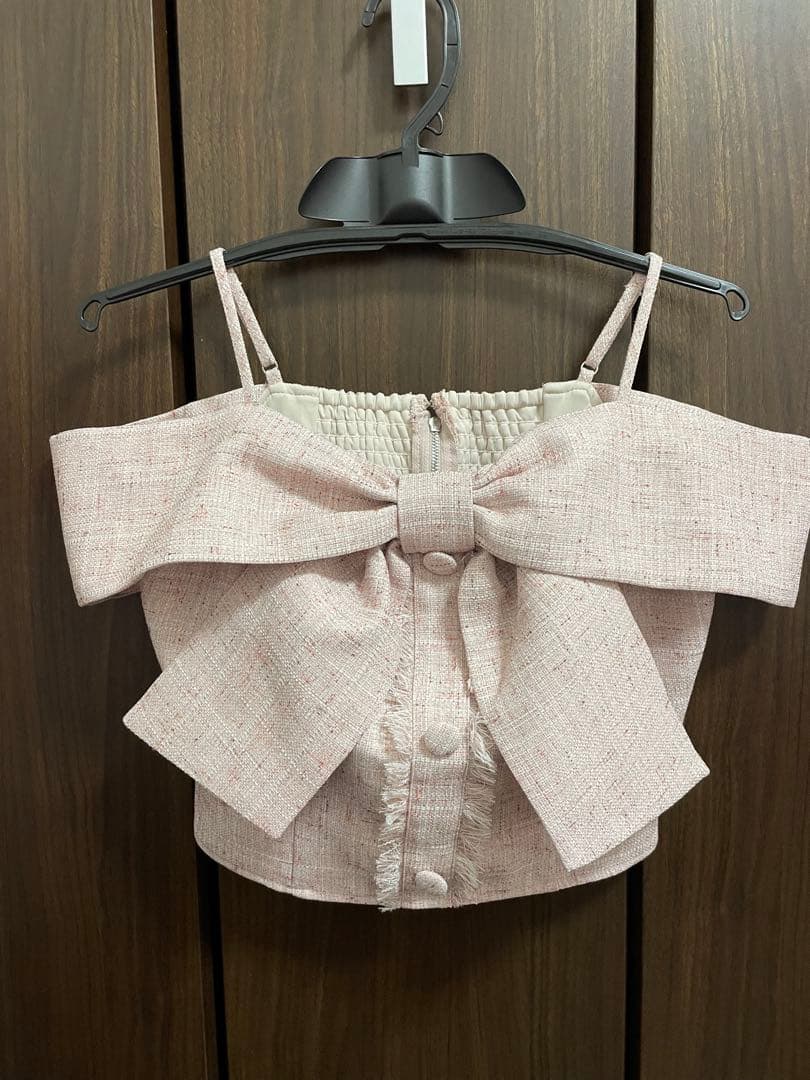 lipservice ツイード リボン オフショル トップス ピンク