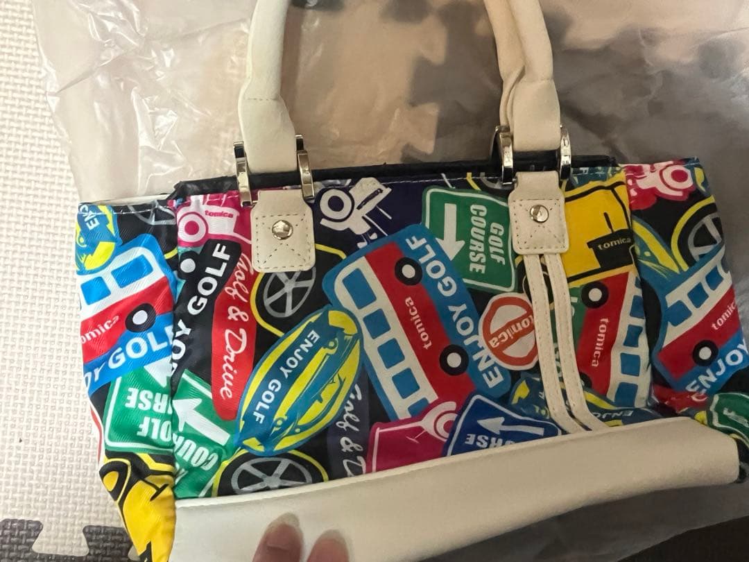 トミカゴルフ新品訳ありホワイトカラフルゴルフバッグ小w32×D12×H19