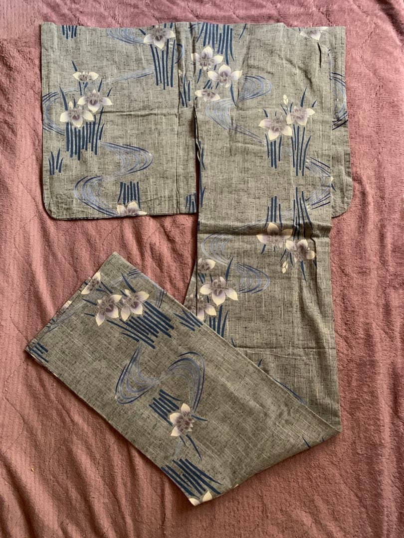 竺仙　菖蒲　綿紬　浴衣 グレー