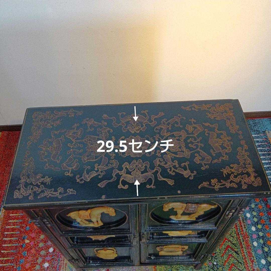 時代物　中国家具　玉入漆金彩キャビネット　アジアン家具