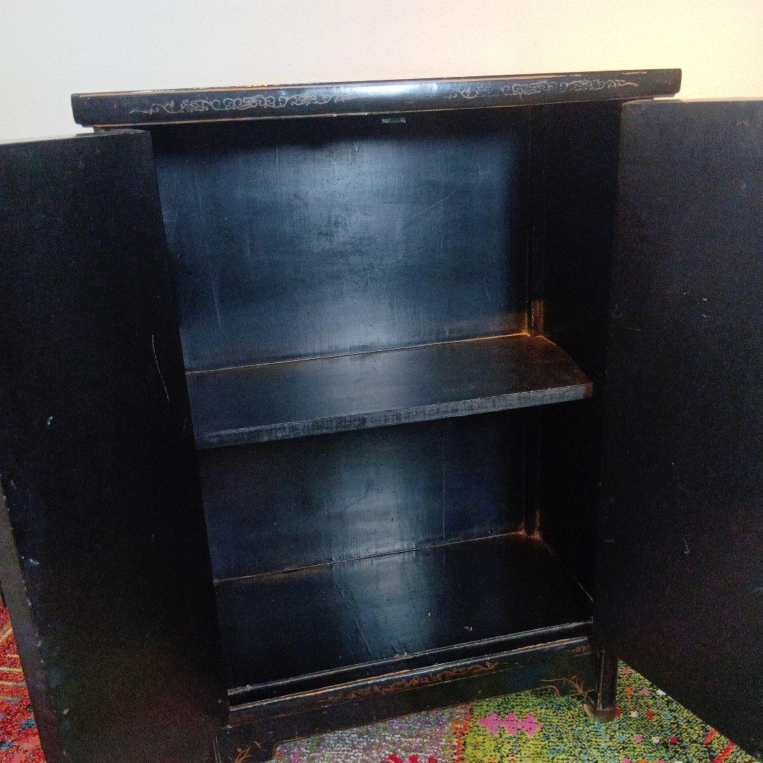 時代物　中国家具　玉入漆金彩キャビネット　アジアン家具