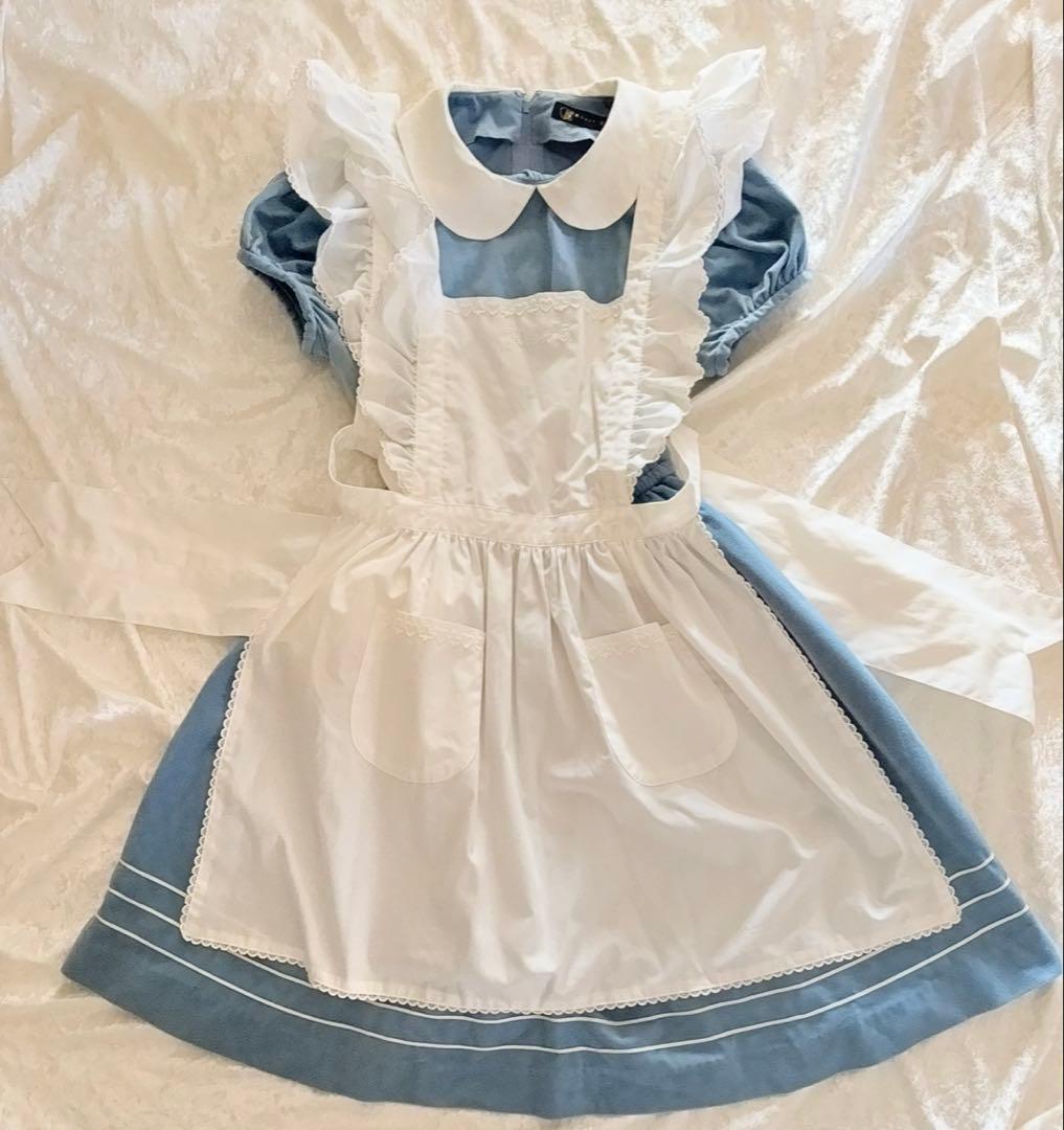 アリスエプロン付き　別珍ワンピース　Mサイズ　ハートE ロリィタワンピース