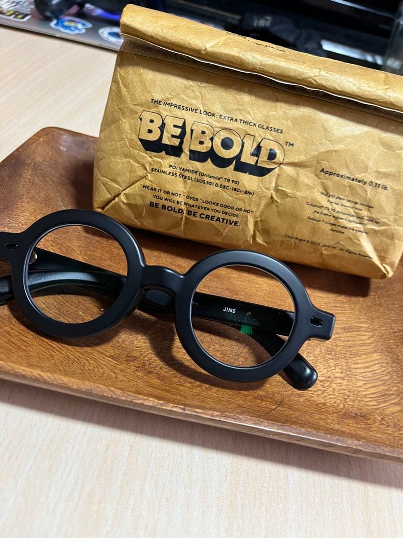 【新品完売品】JINS BE BOLD　マットブラック　極太　ラウンド