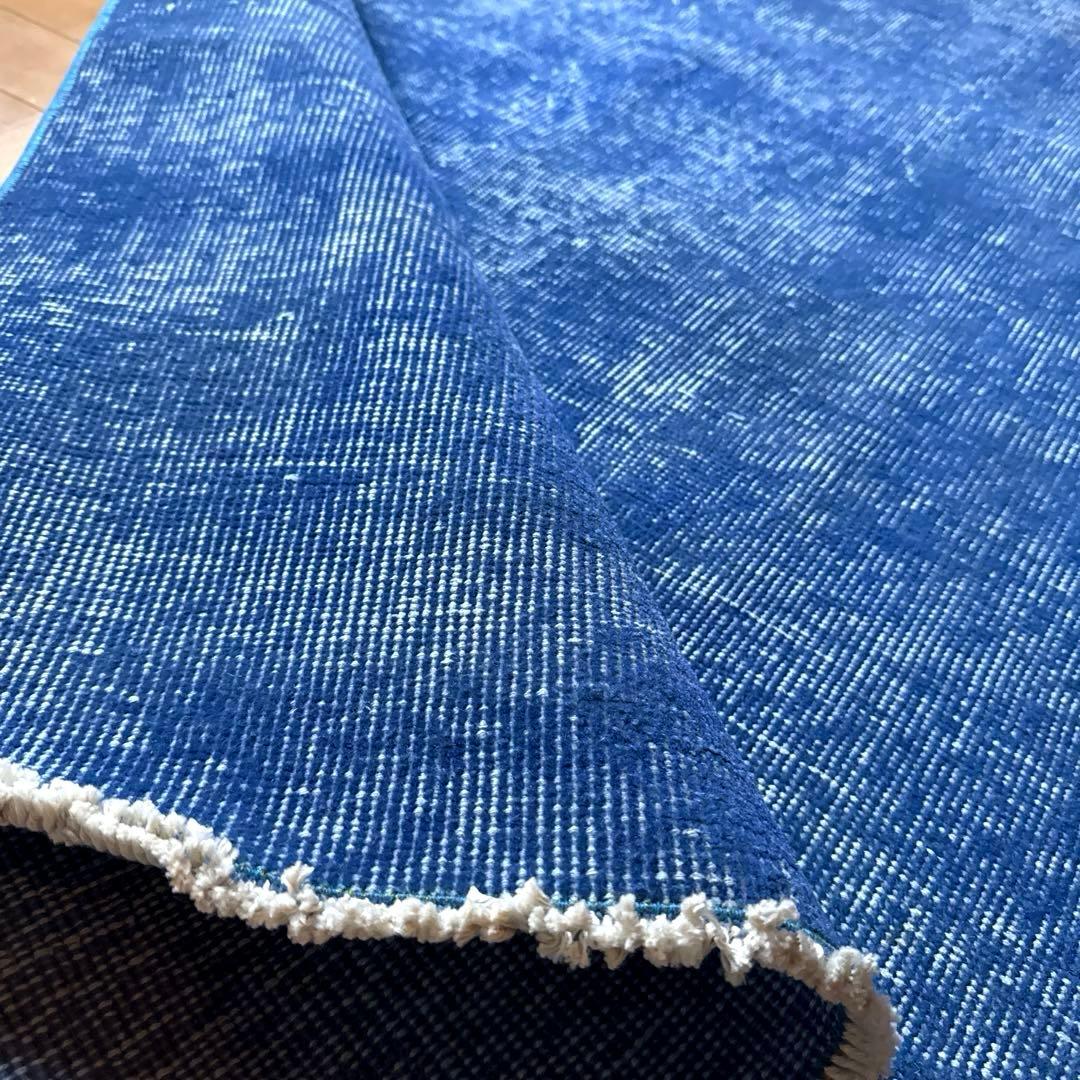 99×212青空色オーバーダイ　ワンカラー　ブルートルコヴィンテージラグ