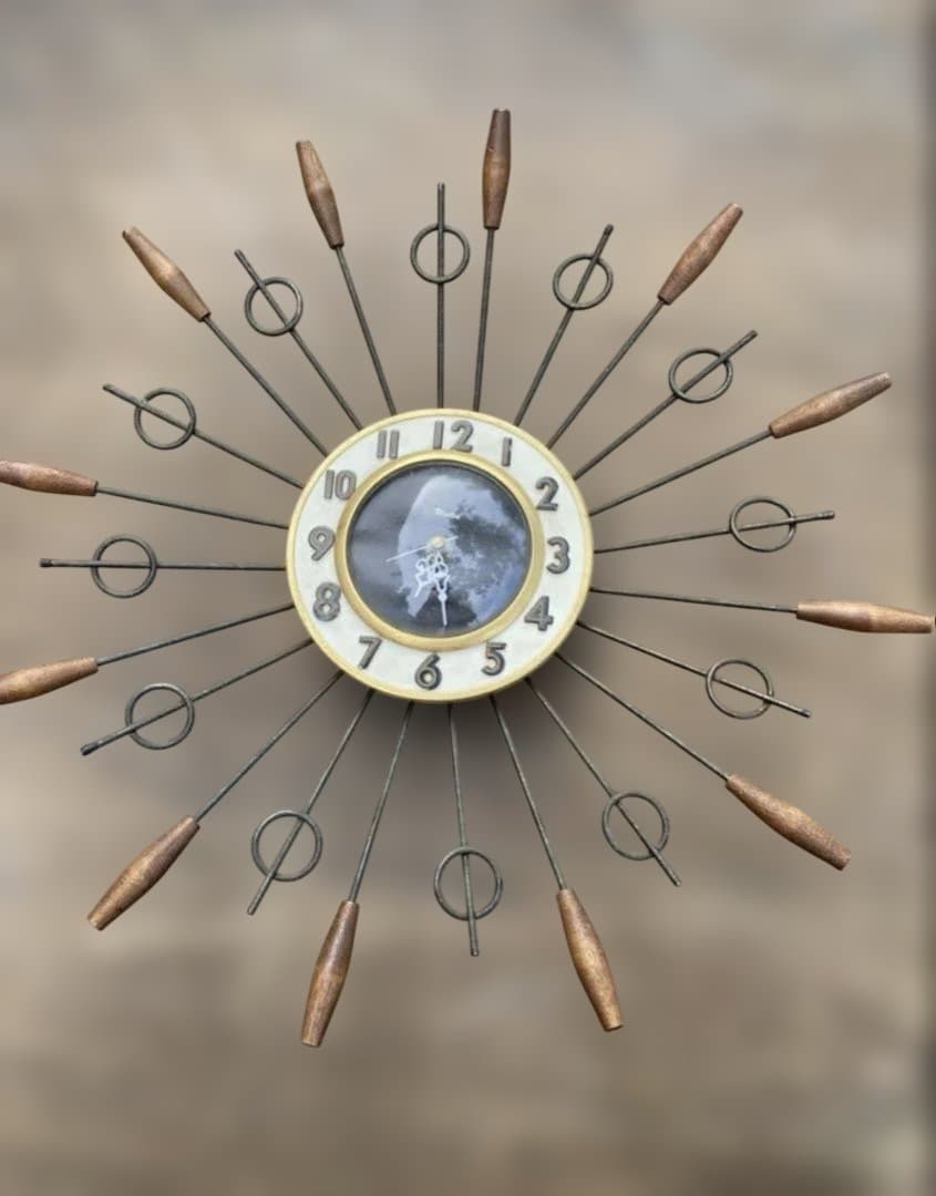 UNITED・ユナイテッド・チークウッド＆メタル・サンバースト・クロックNO79