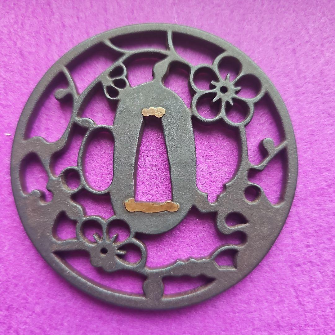 京透図鍔⑦　縦80mm横80mm厚さ4mm 時代物 刀装具