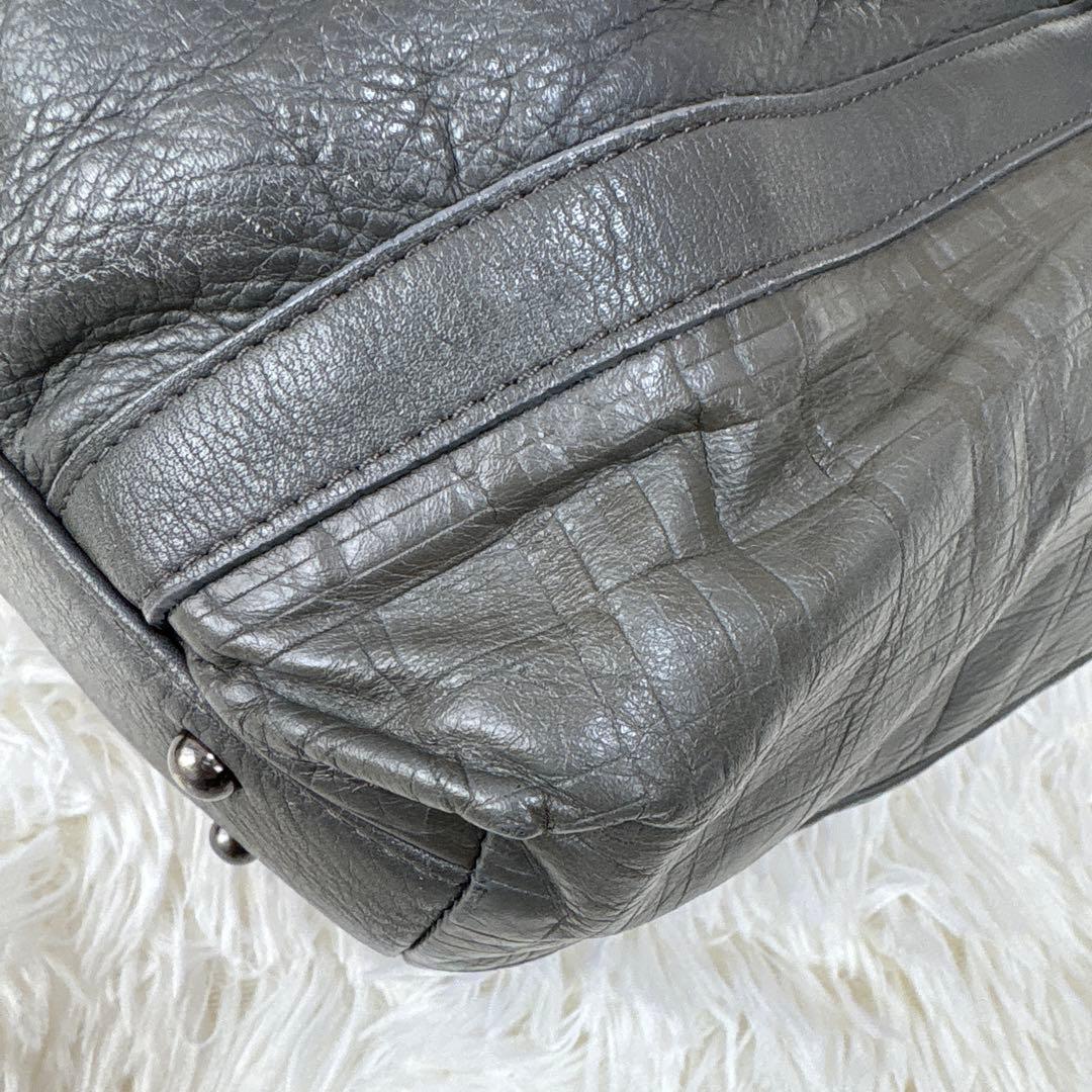 バーバリー バ　トートバッグ A4サイズ収納 エンボスチェック ギャザー レザー