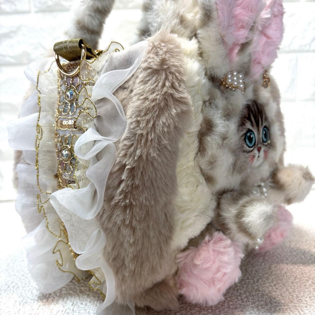 黒*こ様 コヤンイサムチョン　ハンドメイド　フリルファーバッグ　ベージュヒョウ柄