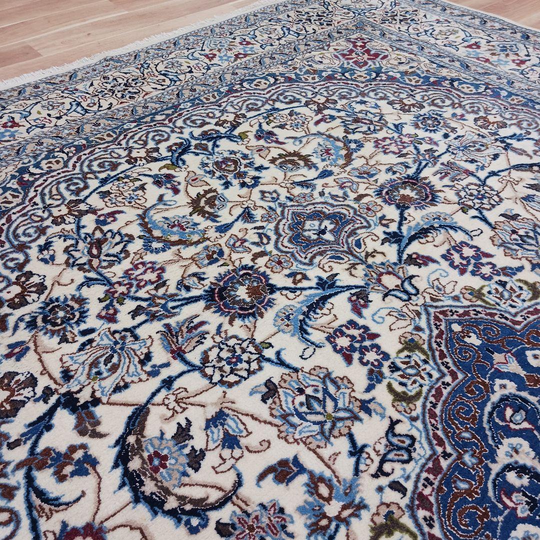 Y3176 高級ペルシャ絨毯 イラン ナイン産 ウール 手織り 大判 3m越え