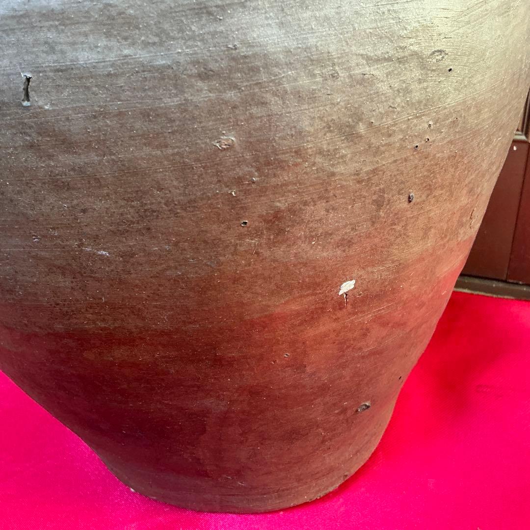 備前焼　茶色　陶器製　花瓶　備前窯　『中壺』　耳有り