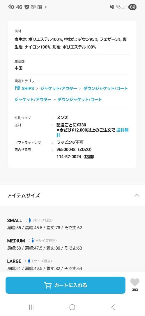 TAION タイオン SHIPS別注 ダウン ブルゾン コート