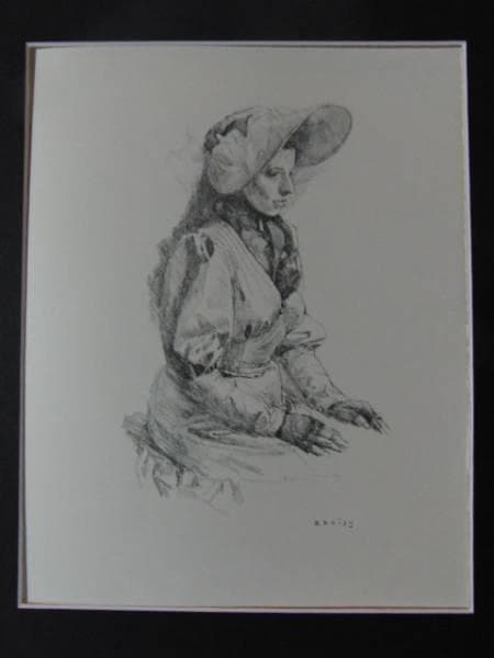 小磯良平、スカーフ女A、高級石版画集一部、版上サイン入