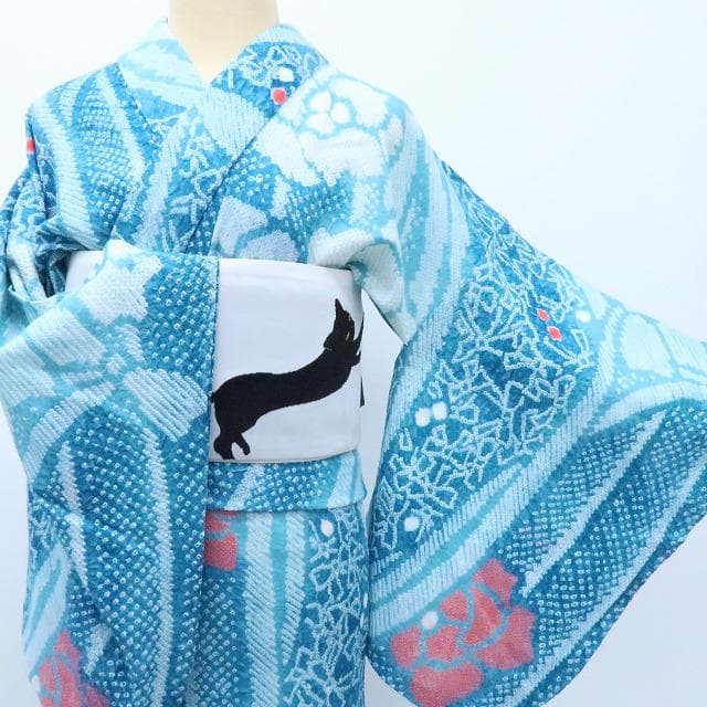 Y3375◆美品 有松鳴海絞り 綿 居敷当て付 手縫い仕立て 高級浴衣 夏着物