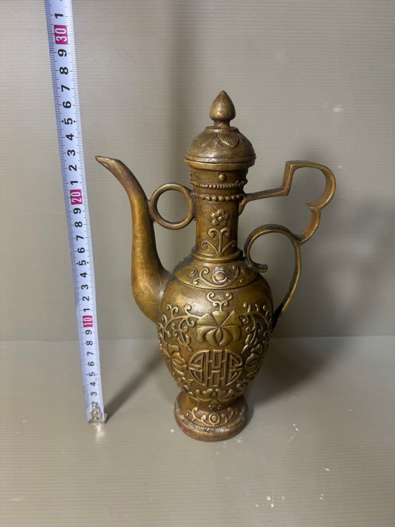 2495 中国骨董　大明宣徳年製銘　銅製　酒壺　時代物