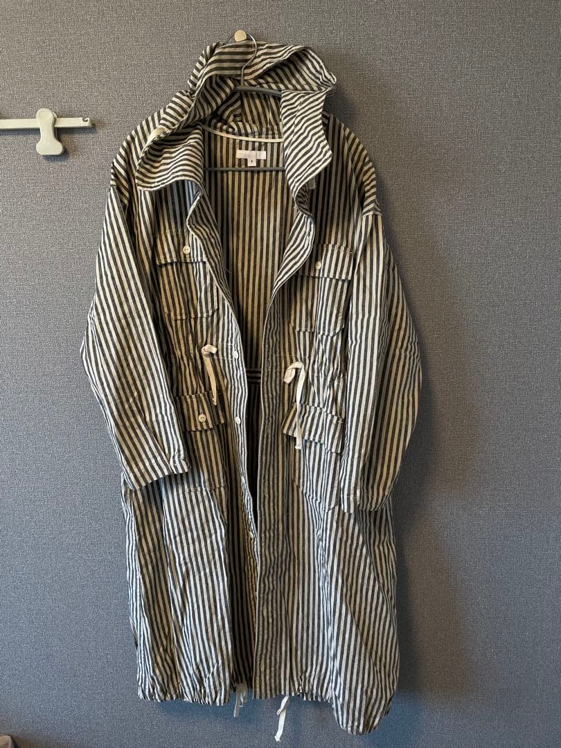 エンジニアードガーメンツ　ストライプ柄 フード付きモッズコート サイズ1
