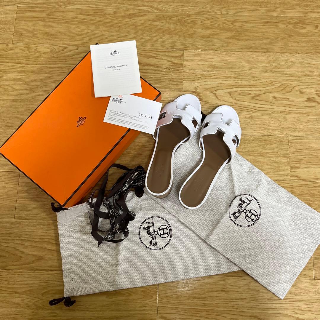 エルメス　HERMES レディースサンダル　オアジス　38 1/2 白