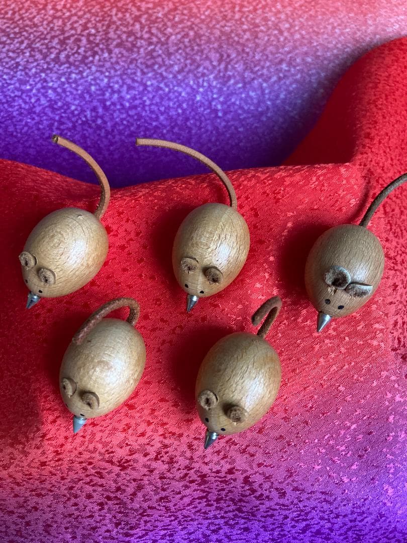 木製 ねずみ オブジェ 5体 セット ネズミ mouse レトロ