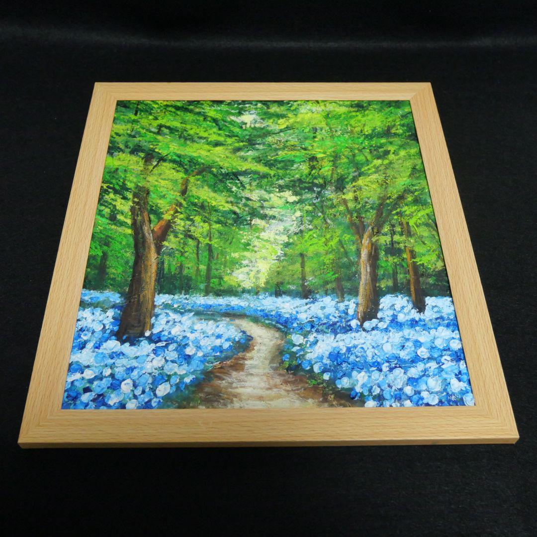 油絵 油彩 油彩画 絵 絵画【森の中の青い花】