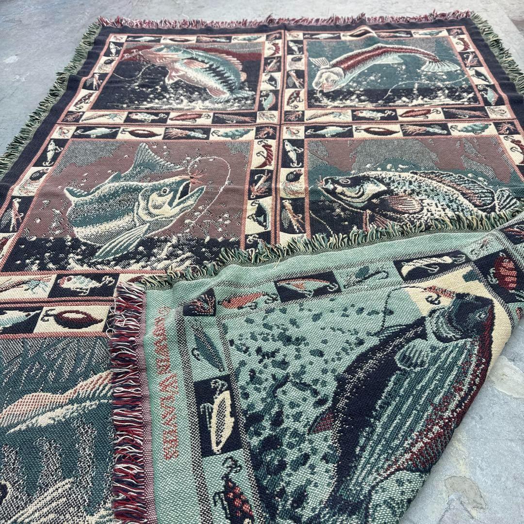 釣り　魚　マルチカバー　ソファーカバー　ヴィンテージラグ　178x120