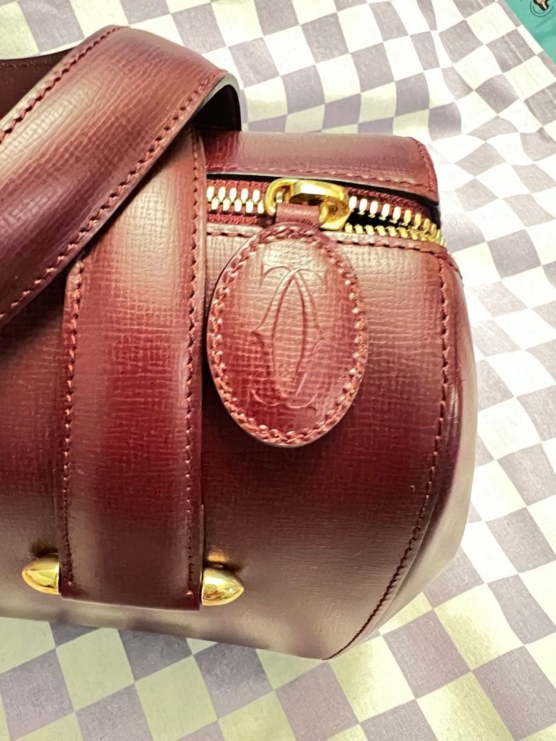 バーガンディ レザー ハンドバッグ　ミニボストン　ボルドー　未使用