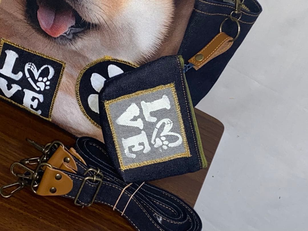 ☆ハンドメイド☆岡山デニム☆子犬☆柴犬☆4wayボストンバッグ