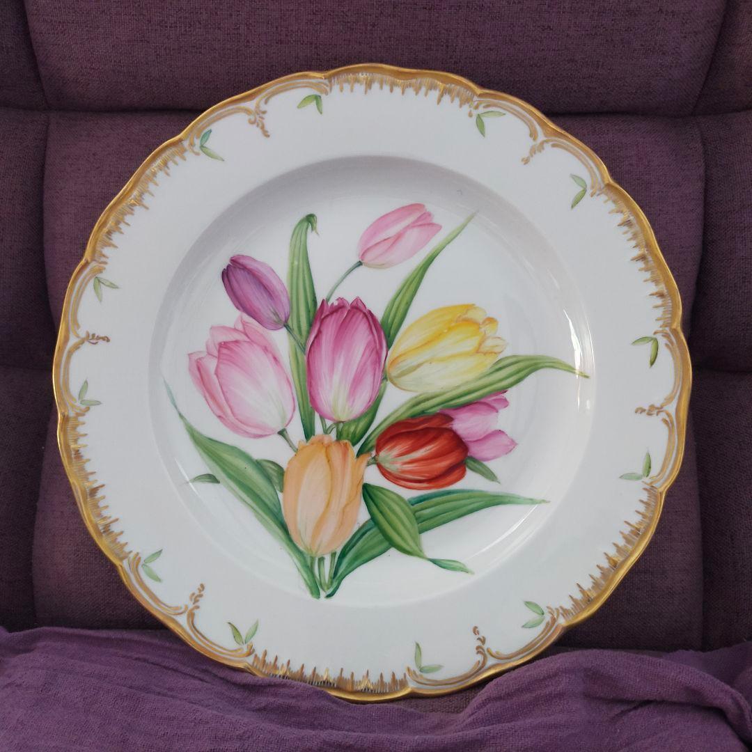 KPM　ベルリン　チューリップ　手描き?　金彩　アンティーク　プレート　皿
