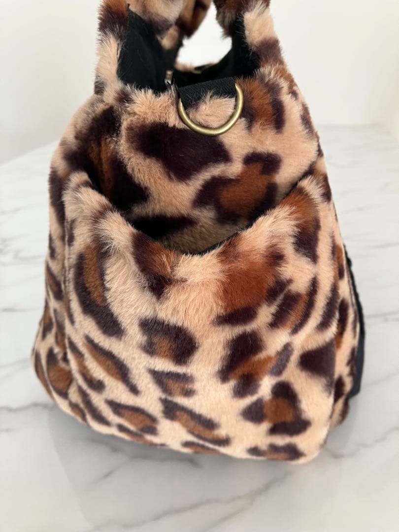 998 なしあめ　大きめヒョウ柄ふんわりデニムリメイクバック　2点