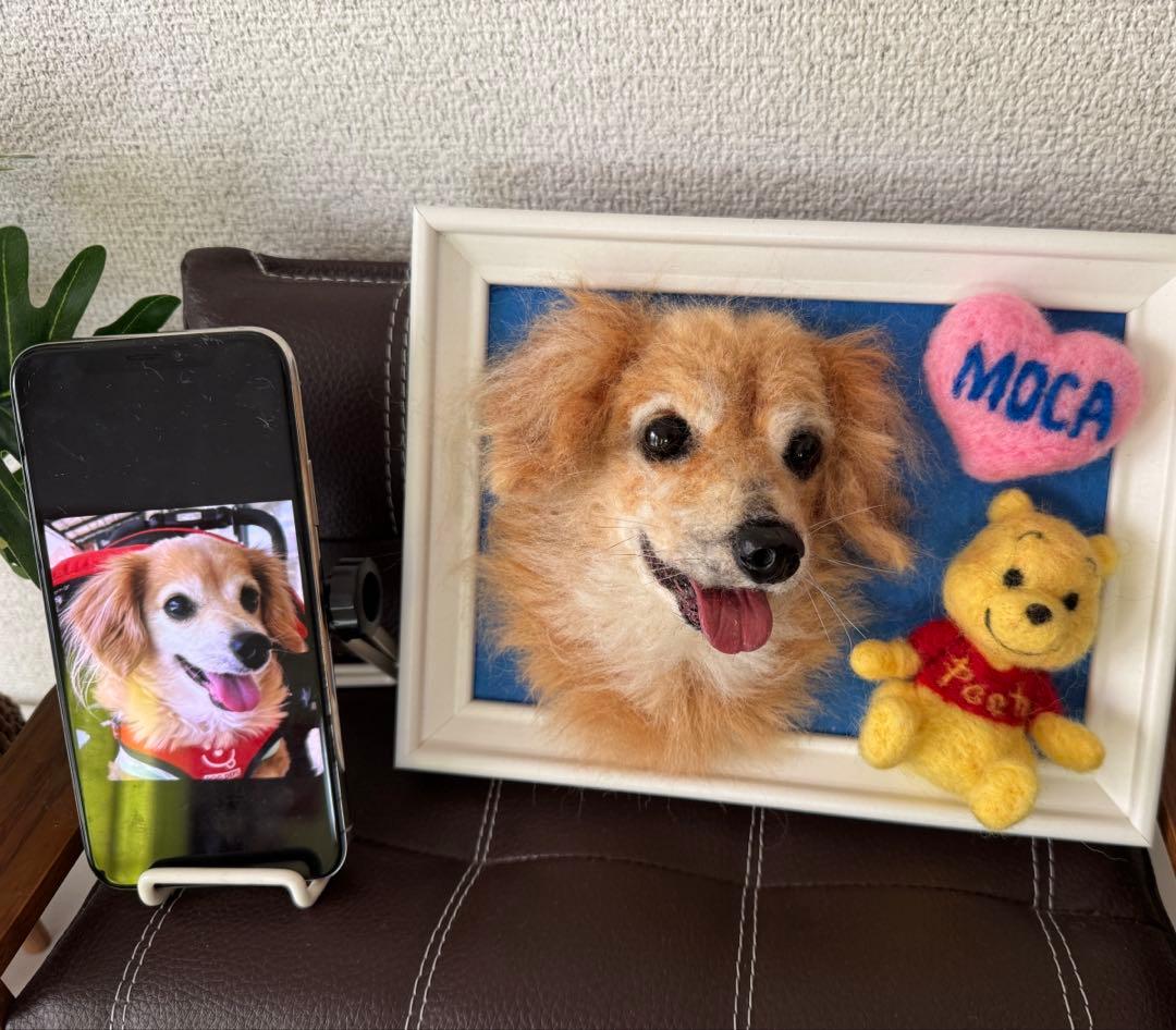 わんこ限定　うちの子プレート　わたわたペットの羊毛フェルト作品