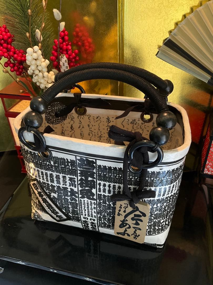 一閑張り　一閑張りバッグ　古文書　和紙　大相撲　大正　着物　相撲番付　正絹