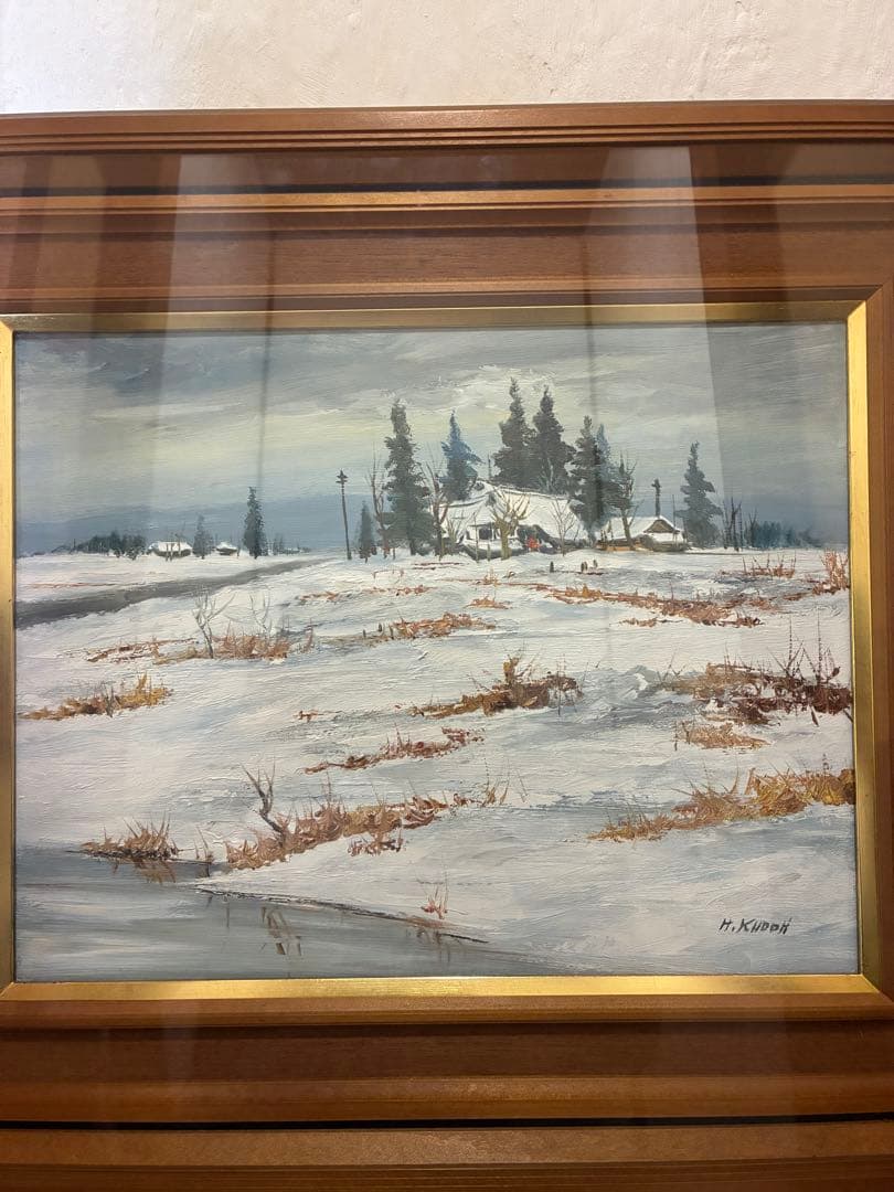 Ｆ6 油彩画　工藤晴巳　水ぬるむ里