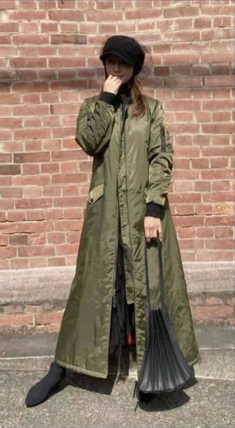 ・ミニタリーマキシロングコートカーキ ダブルジッパー ジャケット ブルゾン 中綿