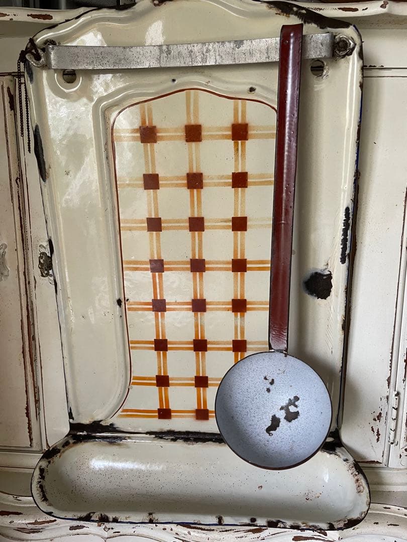 knock アンティーク　ホーロー　レードルラック　チェック柄　レードル付