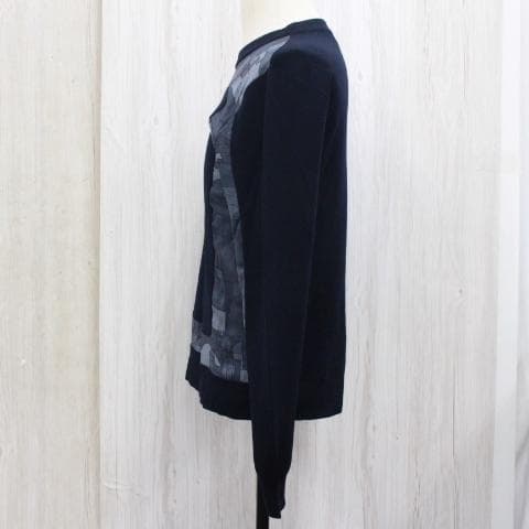 ◇美品 HERMES クルーネックニット 薄手 ネイビー S ウール＆シルク