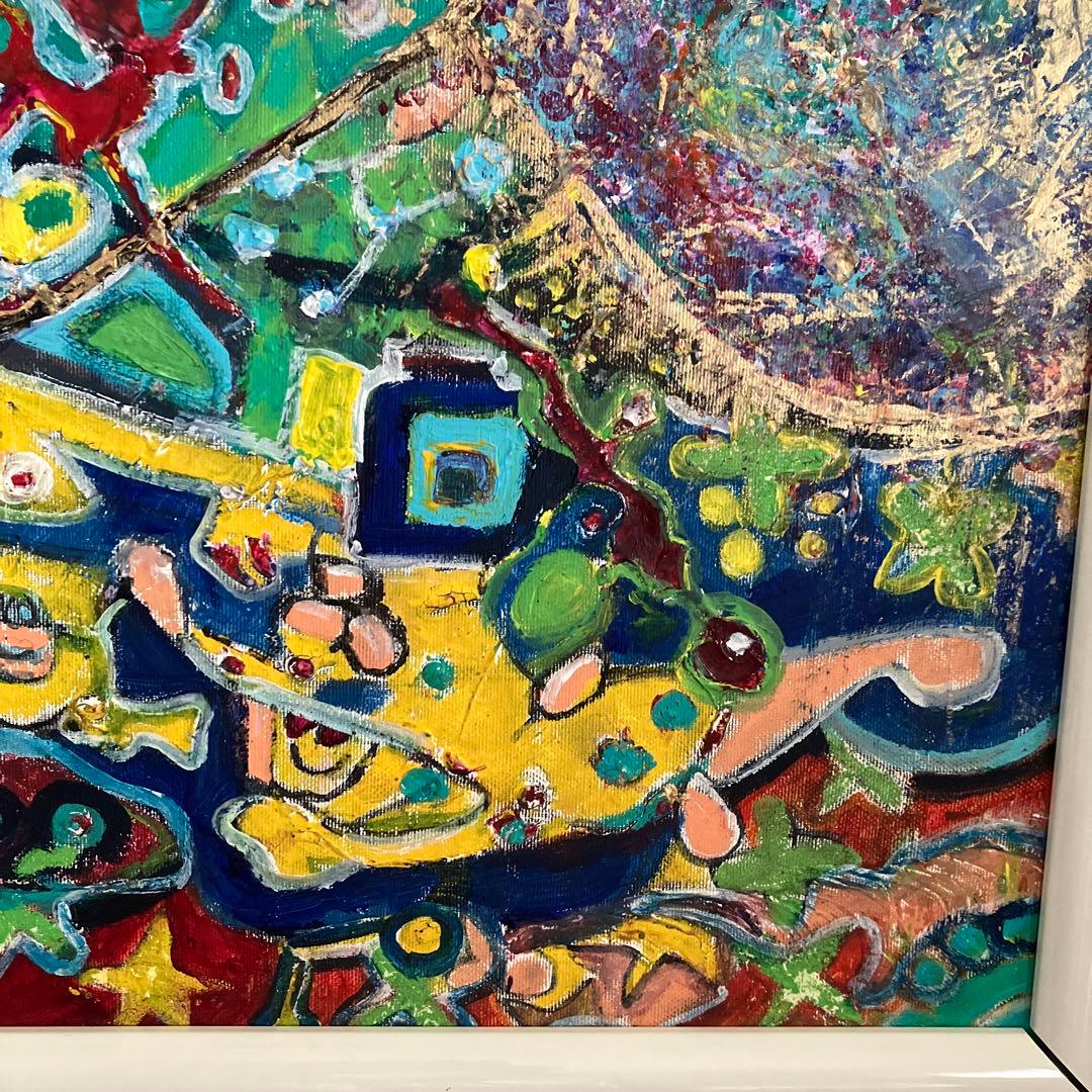 絵画　原画　キャンバスにアクリル絵具仮縁付き