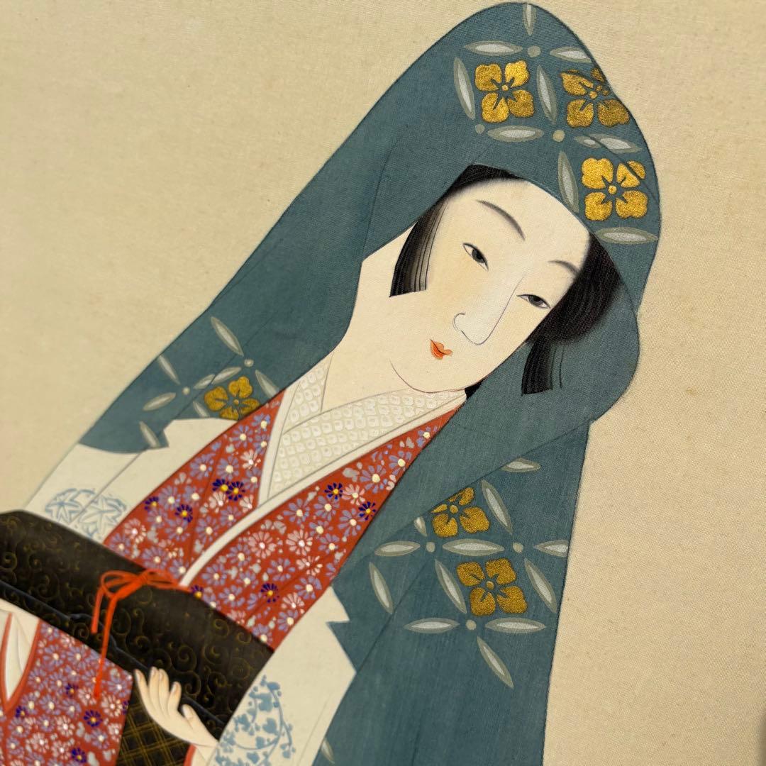 昭和レトロ 日本画 美人画 二曲屏風 白洋 落款あり 衝立 日本画家 白洋 印