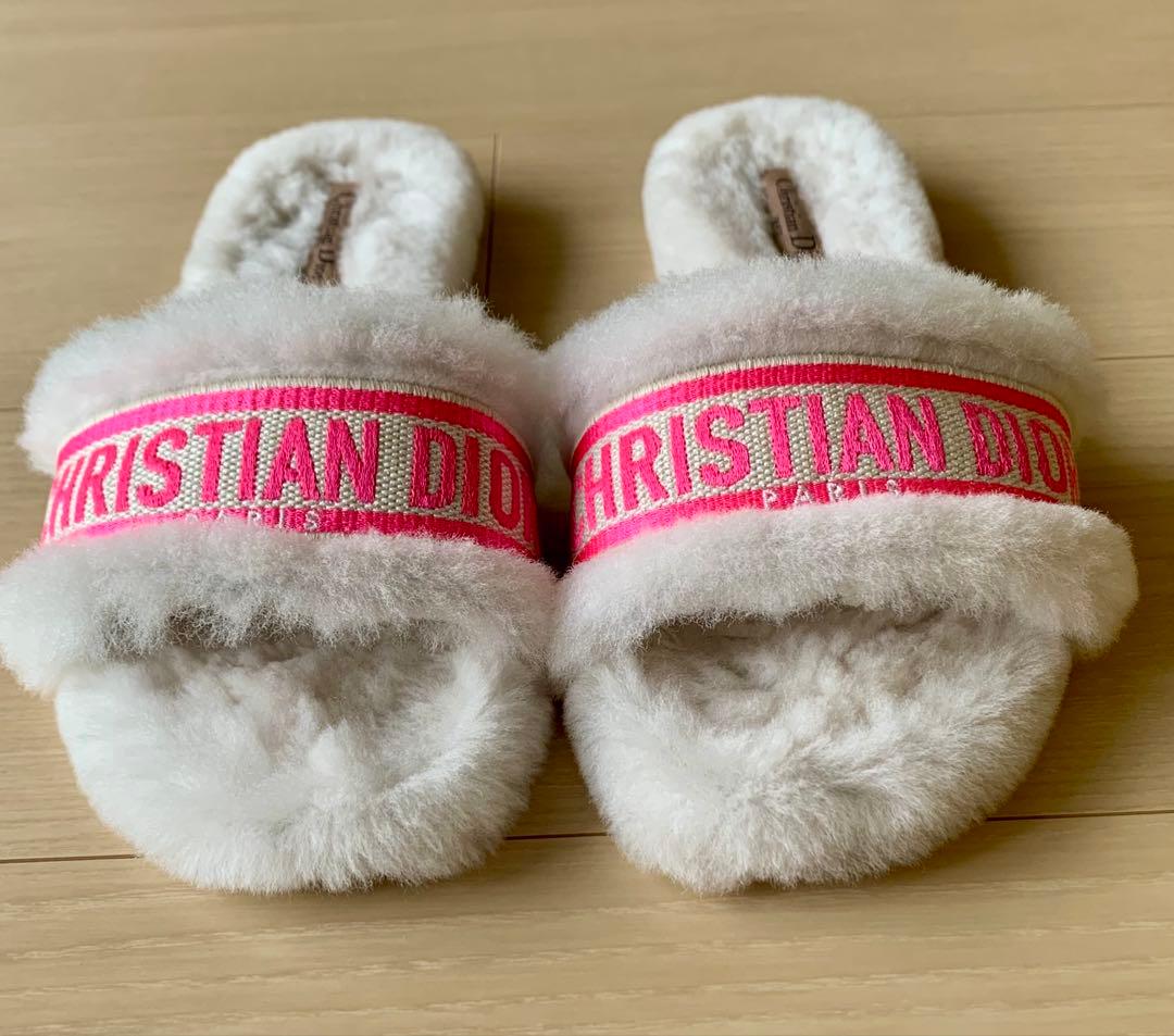Christian Dior ファー ミュール サンダル イタリア製24.5相当