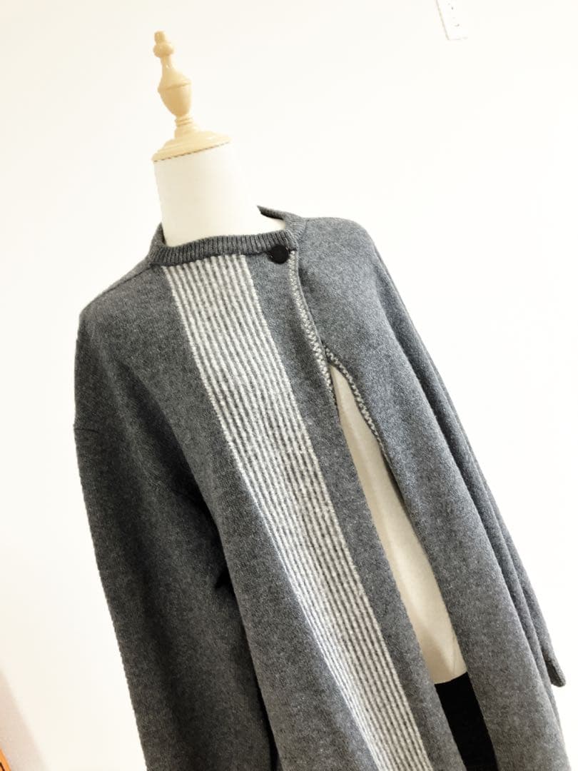 HERMES ロングカーディガン　コート　Hロゴ　ヴァージンウール