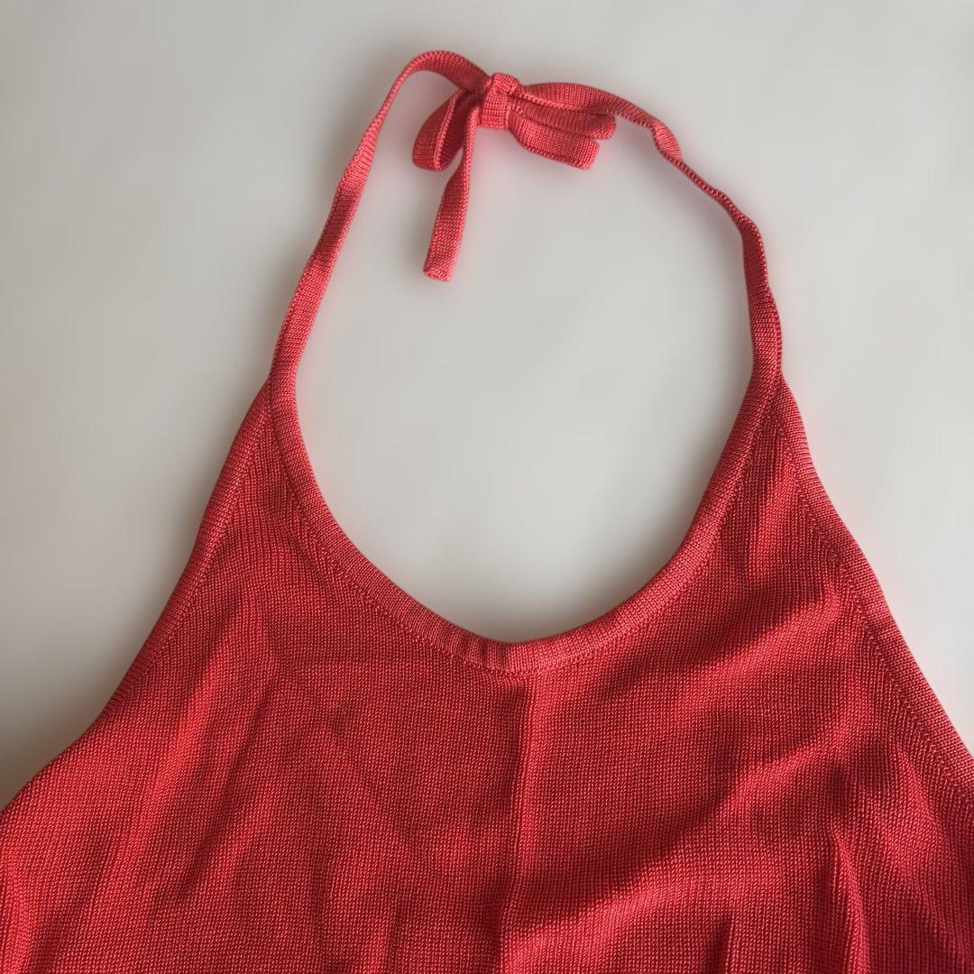 CHANEL BOUTIQUE 赤 リブ編み ホルターネック　キャミソール