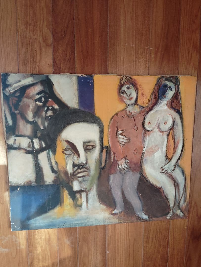 人物抽象画　油絵真作　90cmx74cm