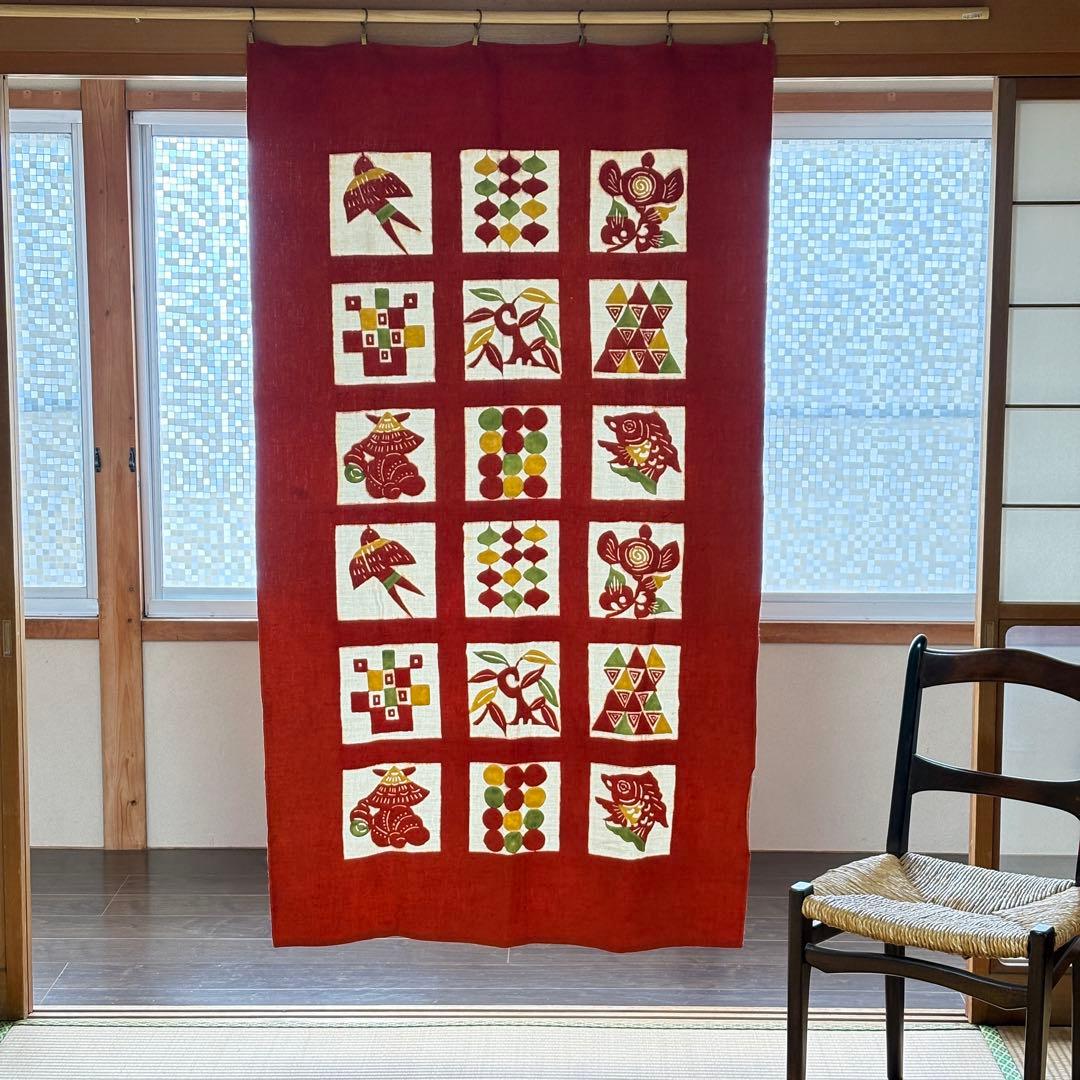 柚木沙弥郎　型染　タペストリー　日本民藝館