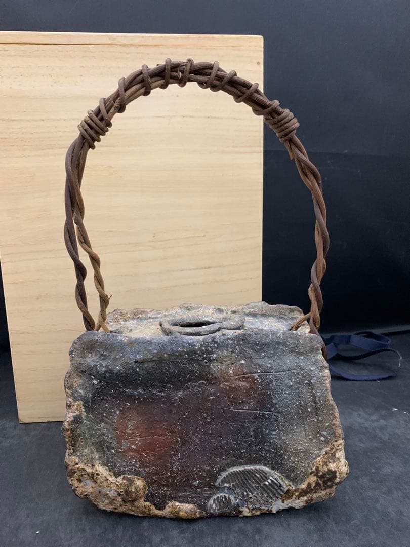 力窯　水垣力　扁壷　花器　花入　土味　栞共箱