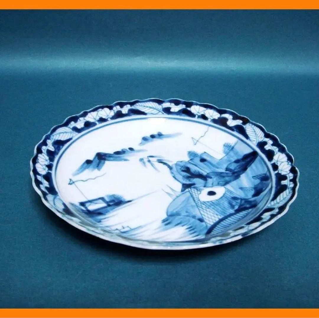 236『染付 山水 輪花皿』　/骨董品 古美術 古道具 アンティーク