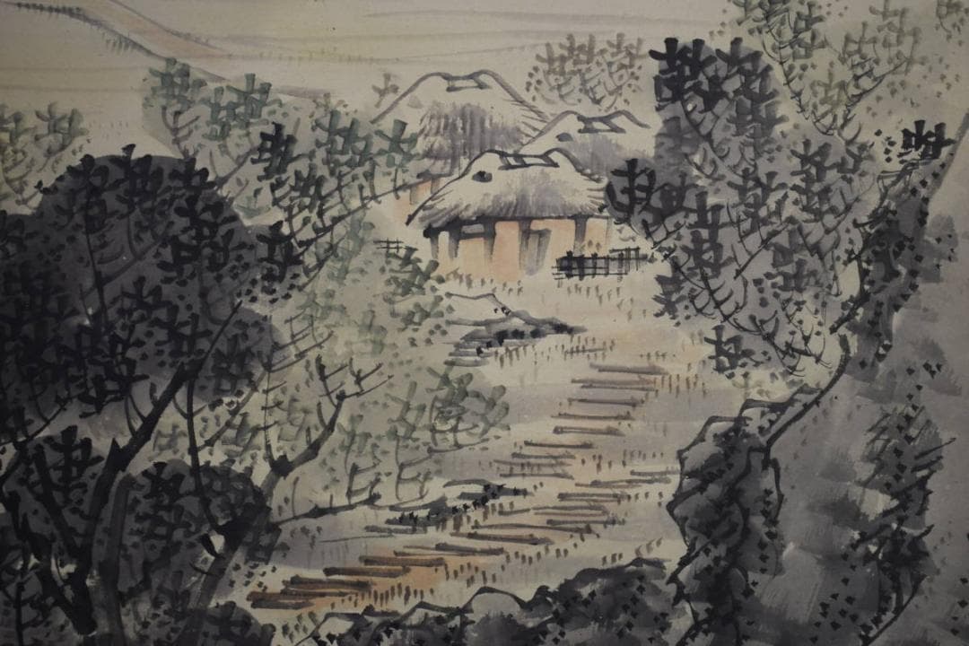 真作/藤井松林/内海風景遠望図/山水帆船図/桐極箱付/布袋屋掛軸HI-393