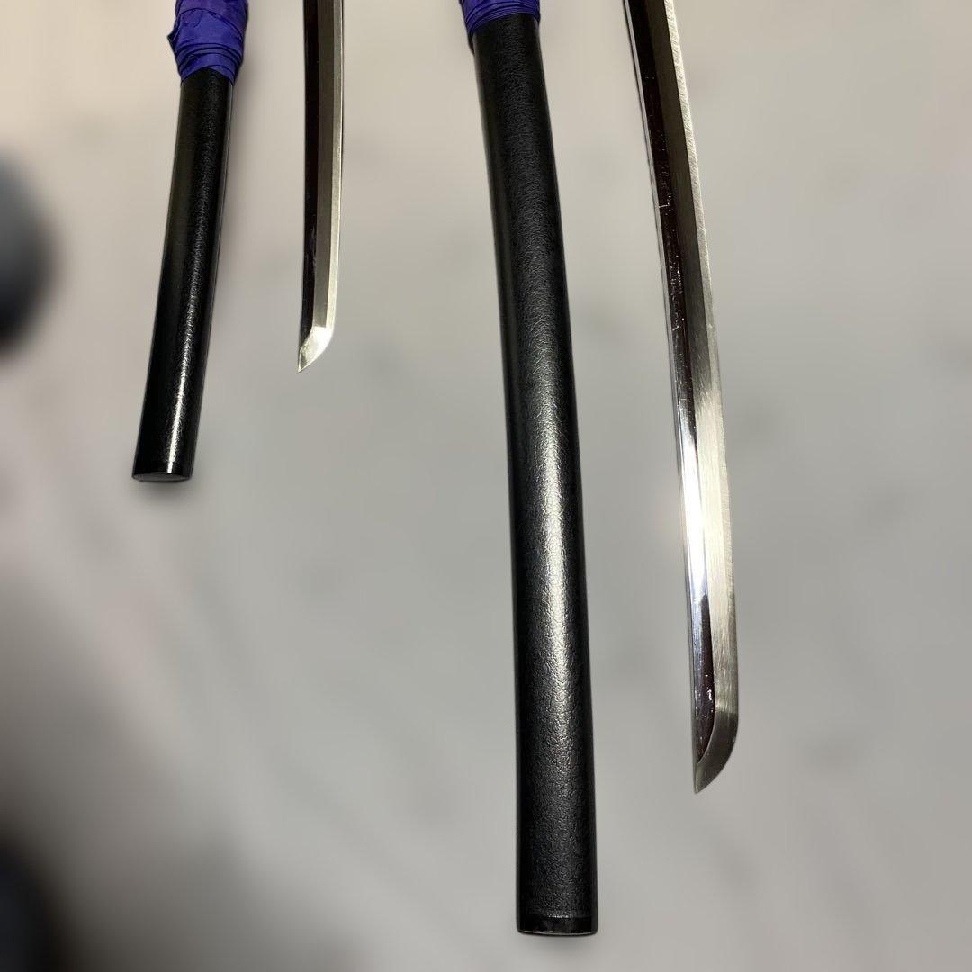 上級模造刀大小２本(刀袋付) 黒柄 竹笹小判鍔