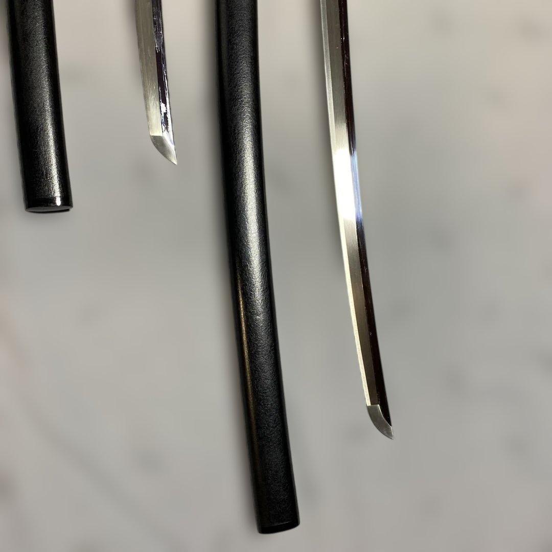 上級模造刀大小２本(刀袋付) 黒柄 竹笹小判鍔