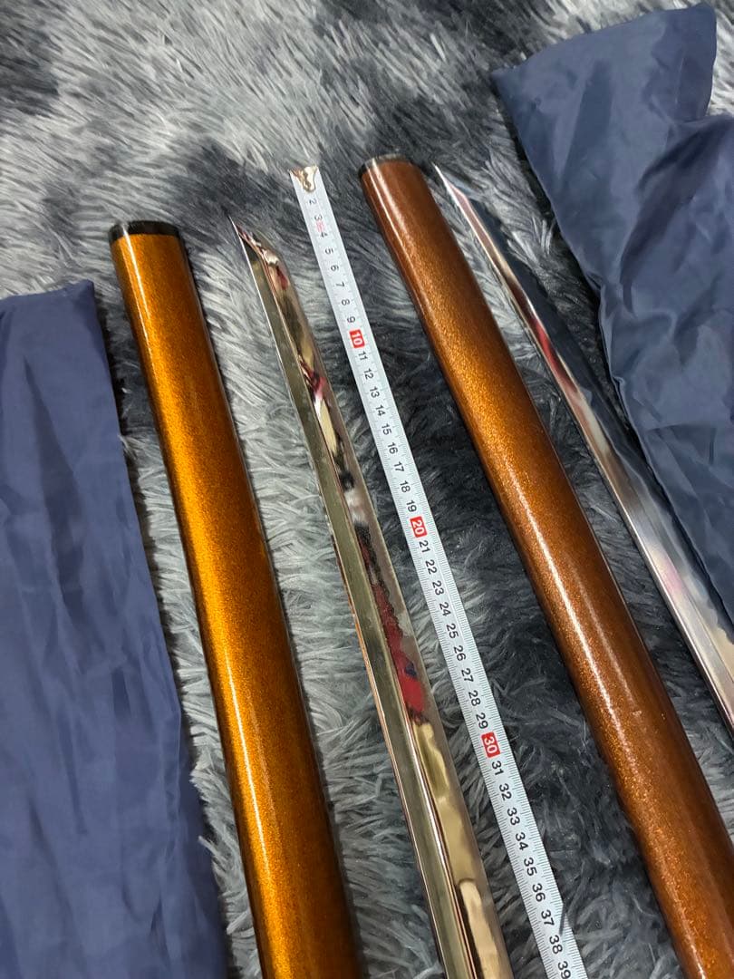 G0）模造刀 打刀と脇差2点セット 金茶漆鞘 模造刀 黒金鍔