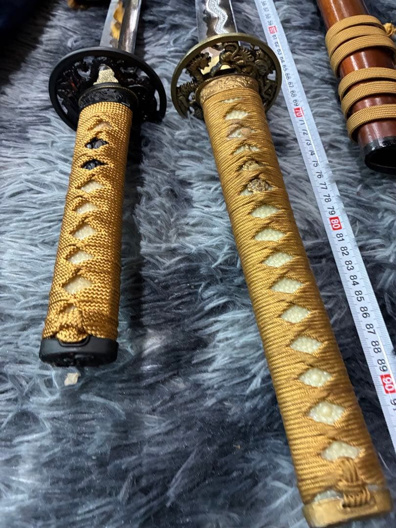 G0）模造刀 打刀と脇差2点セット 金茶漆鞘 模造刀 黒金鍔